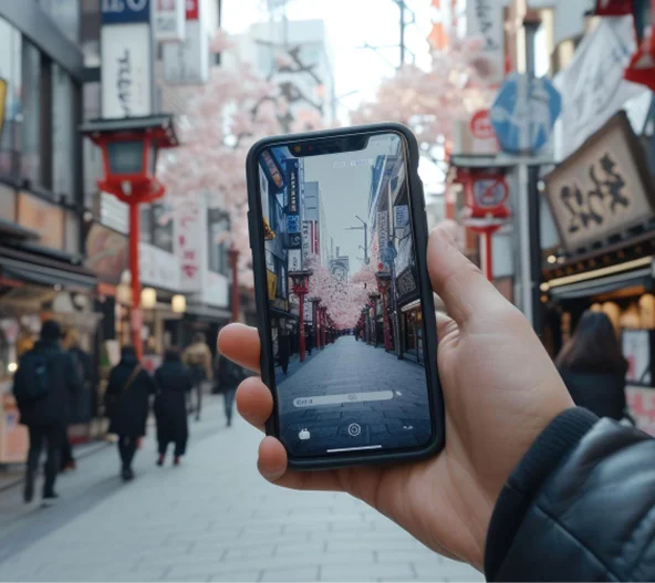 Móvil con eSIM durante un viaje por Japón